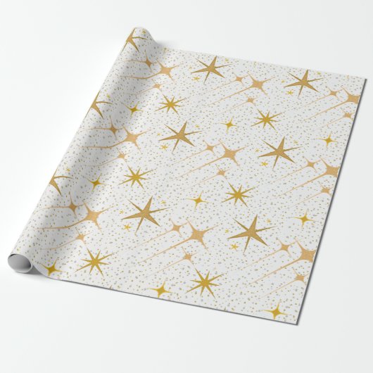 Silver & Gold Stars | Viering | Kerstmis Cadeaupapier (Uitgerold)
