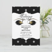 Silver & Gold Stippen Make-up Wimpers Beauty Party Kaart (Staand voorkant)