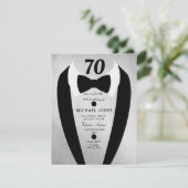 Silver Gold Tuxedo Mannen 70e verjaardag Uitnodigi Kaart (Staand voorkant)