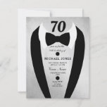 Silver Gold Tuxedo Mannen 70e verjaardag Uitnodigi Kaart<br><div class="desc">Ontwerp met dank aan https://www.etsy.com/shop/teabreakart</div>