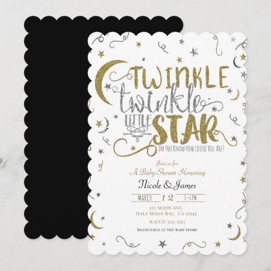 Silver & Gold Twinkle Little Star Baby shower Kaart (Voorkant / Achterkant)