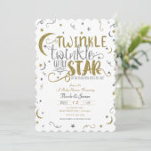 Silver & Gold Twinkle Little Star Baby shower Kaart (Staand voorkant)