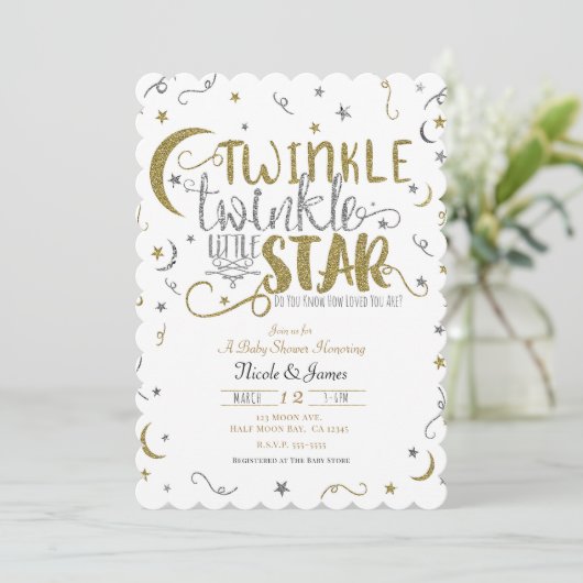 Silver & Gold Twinkle Little Star Baby shower Kaart (Staand voorkant)