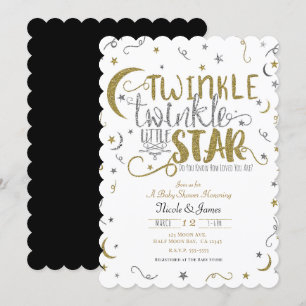 Silver & Gold Twinkle Little Star-Baby shower Kaart
