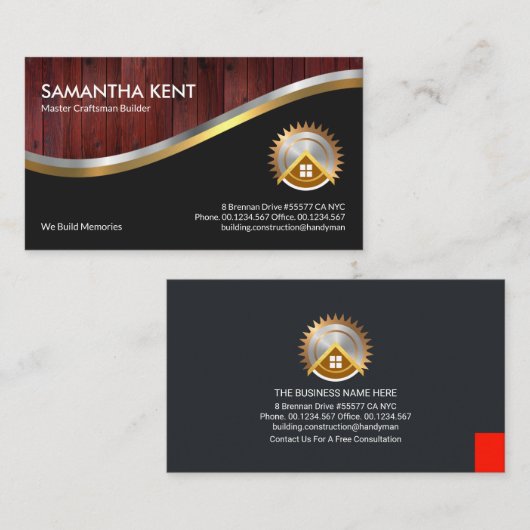 Silver Gold Waves Timer Wood Panel Visitekaartje (Voorkant / Achterkant)