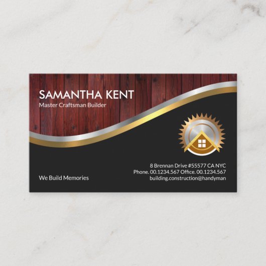 Silver Gold Waves Timer Wood Panel Visitekaartje (Voorkant)