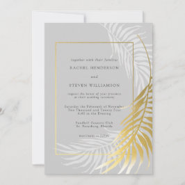 Silver Gold Wedding Tropical Greenery Invitation Kaart