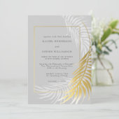 Silver Gold Wedding Tropical Greenery Invitation Kaart (Staand voorkant)