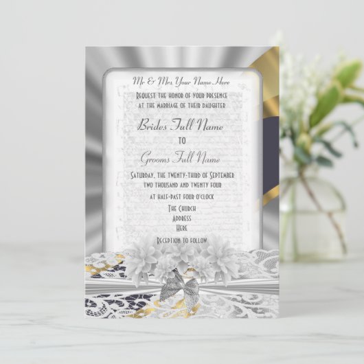 Silver Gold White,  bruin huwelijk Kaart (Staand voorkant)