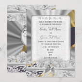 Silver Gold White lace monogram bruiloft Kaart (Voorkant / Achterkant)