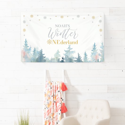 Silver & Gold Winter Onederland 1e verjaardag Spandoek (Insitu)