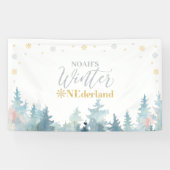 Silver & Gold Winter Onederland 1e verjaardag Spandoek (Horizontaal)