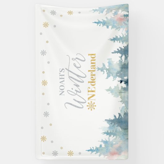 Silver & Gold Winter Onederland 1e verjaardag Spandoek (Verticaal)