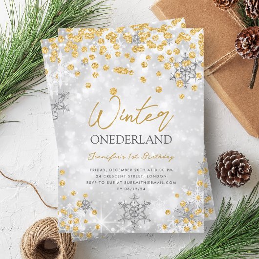 Silver Gold Winter ONEDERLAND Sparkle 1e verjaarda Kaart