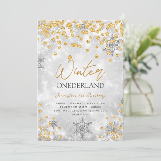 Silver Gold Winter ONEDERLAND Sparkle 1e verjaarda Kaart (Staand voorkant)