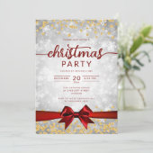 Silver Gold Winter Snowflakes Company Red Ribbon Kaart (Staand voorkant)