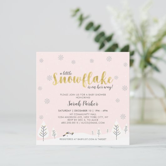 Silver & Gold Winter Wonderland Meisje Baby shower Kaart (Staand voorkant)