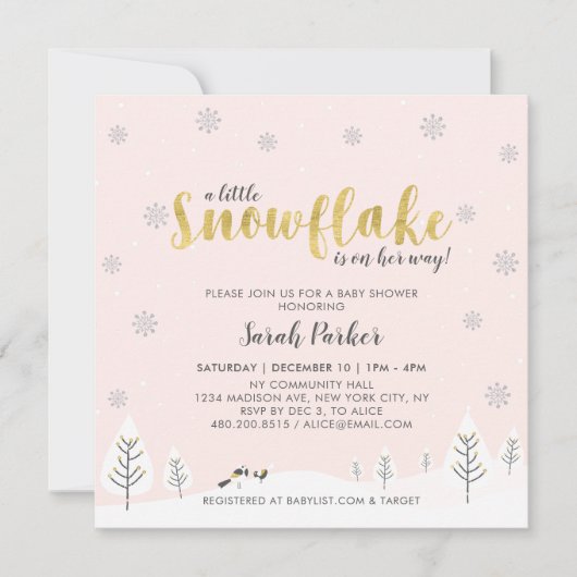 Silver & Gold Winter Wonderland Meisje Baby shower Kaart (Voorkant)