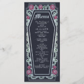 Silver Gothic Coffin Roos Blue Wedding Menu (Voorkant)