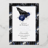 Silver Gothic Floral Wedding Folie Uitnodiging (Voorkant)