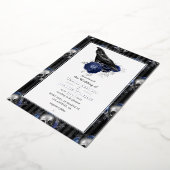 Silver Gothic Floral Wedding Folie Uitnodiging (Gedraaid)
