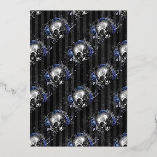 Silver Gothic Floral Wedding Folie Uitnodiging (Achterkant)