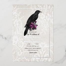 Silver Gothic Floral Wedding Folie Uitnodiging