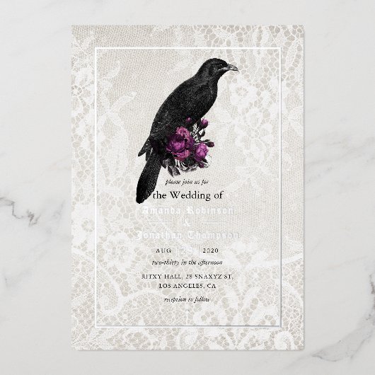 Silver Gothic Floral Wedding Folie Uitnodiging (Voorkant)