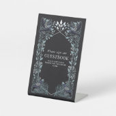 Silver Gothic Raven Wedding Guestbook Sign Reclamebord Met Voetstuk (Voorkant)