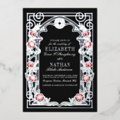 Silver Gothic Roses Cathedral Frame Wedding  Folie Uitnodiging (Voorkant)