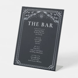 Silver Gothic Tarot Kaart Wedding Bar Menu Reclamebord Met Voetstuk