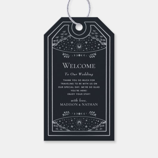 Silver Gothic Tarot Wedding Welcome Gift Labels Cadeaulabel (Voorkant)