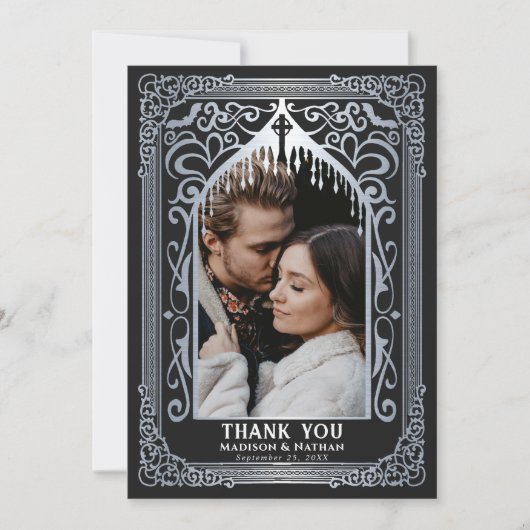 Silver Gothic Vampire Cathedral Photo Wedding Bedankkaart (Voorkant)