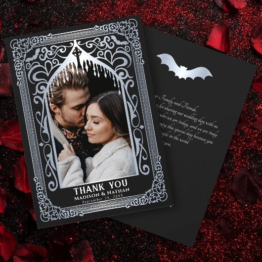 Silver Gothic Vampire Cathedral Photo Wedding Bedankkaart