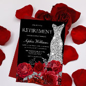 Silver Gown Red Roses Black Retirement Party Kaart
