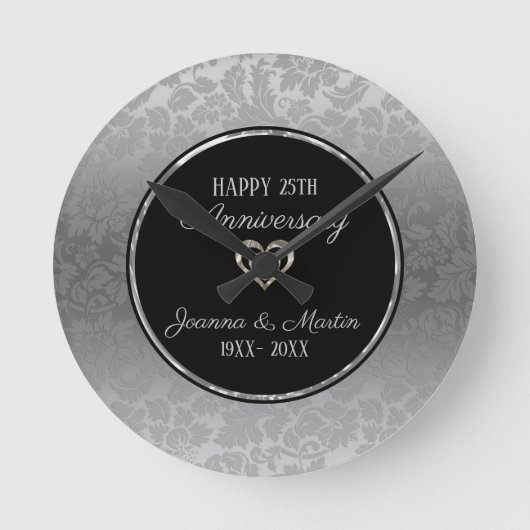 Silver Gradient Damask Pattern Jubileum Ronde Klok (Voorkant)