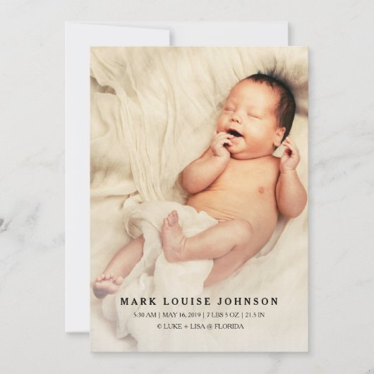 Silver Gradient Nieuwe Baby Foto Geboorte Aankondi Aankondiging (Voorkant)