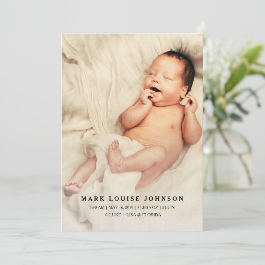 Silver Gradient Nieuwe Baby Foto Geboorte Aankondi Aankondiging (Staand voorkant)