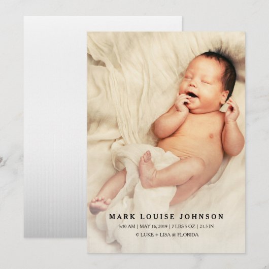 Silver Gradient Nieuwe Baby Foto Geboorte Aankondi Aankondiging (Voorkant / Achterkant)