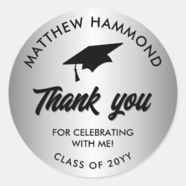 Silver Graduating Class Thank You Grad Cap Ronde Sticker