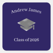 Silver Graduation Cap -Class of 2026 Vierkante Sticker (Voorkant)