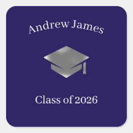  Silver Graduation Cap -Class of 2026 Vierkante Sticker