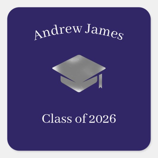 Silver Graduation Cap -Class of 2026 Vierkante Sticker (Voorkant)