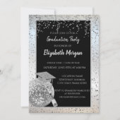 Silver Graduation Cap, Disco Ball Confetti, Wine Kaart (Voorkant)