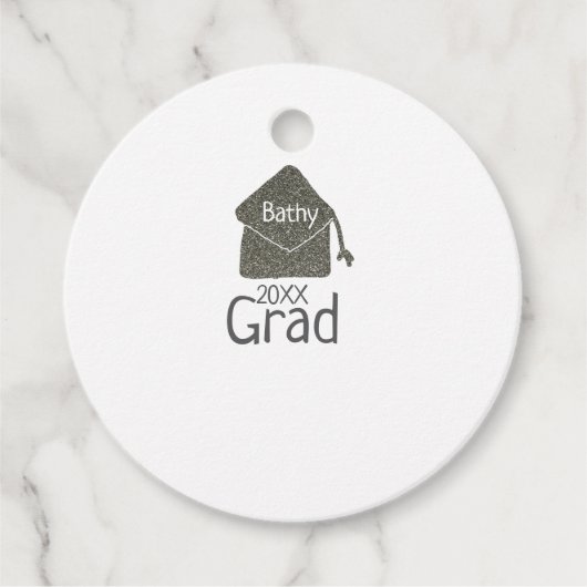 Silver graduation cap glitter add naam afstudeerde bedankjes labels (Voorkant)