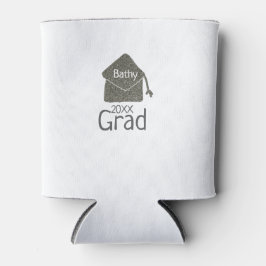 Silver graduation cap glitter add naam afstudeerde blikjeskoeler