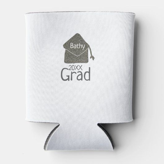 Silver graduation cap glitter add naam afstudeerde blikjeskoeler (Voorkant)