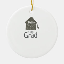 Silver graduation cap glitter add naam afstudeerde keramisch ornament