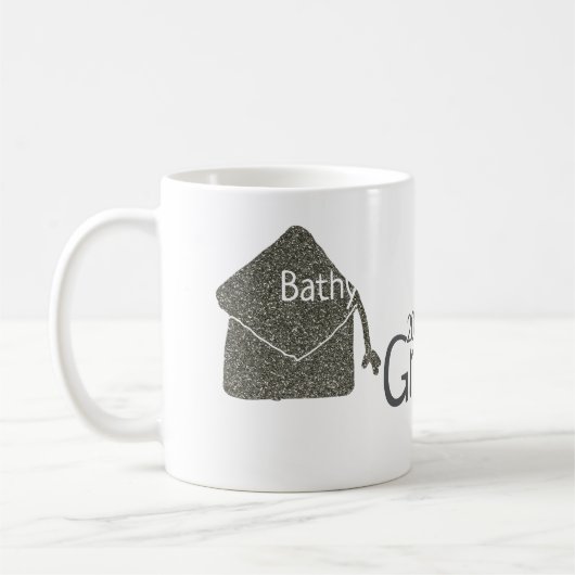 Silver graduation cap glitter add naam afstudeerde koffiemok (Links)