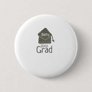 Silver graduation cap glitter add naam afstudeerde ronde button 5,7 cm